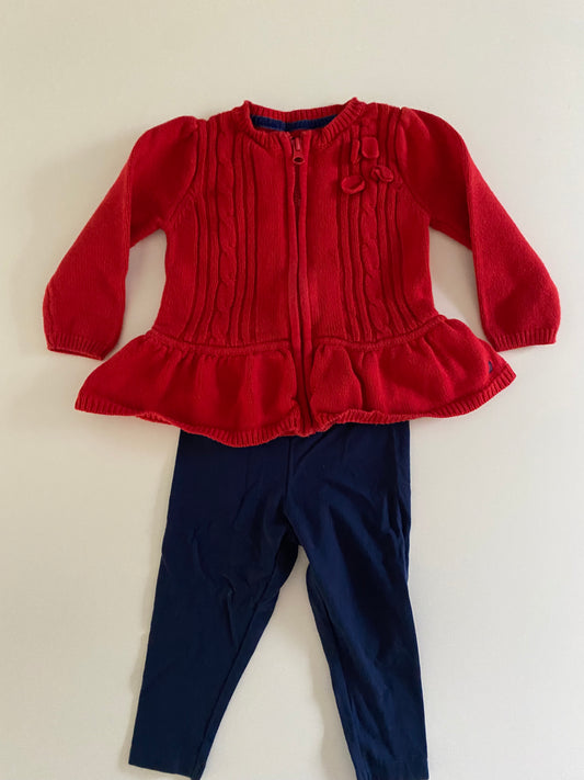 #84B- Girls 18M, Nautica red sweater and navy leggings set, GUC