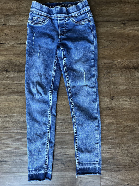 #124 VGUC Justice Medium Wash Girls Jeans Raw Hem Size 8 Slim