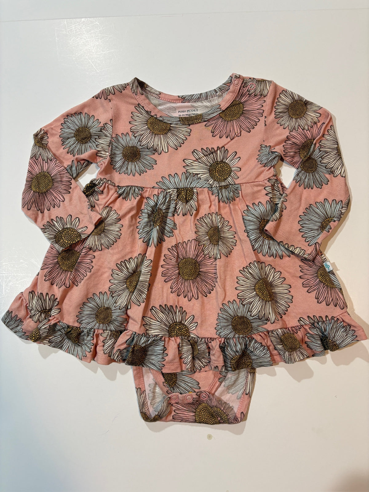 Seller #105 - Girls Size 18-24 Months Posh Peanut Sunflower Long Sleeve Twirl with Bodysuit VGUC