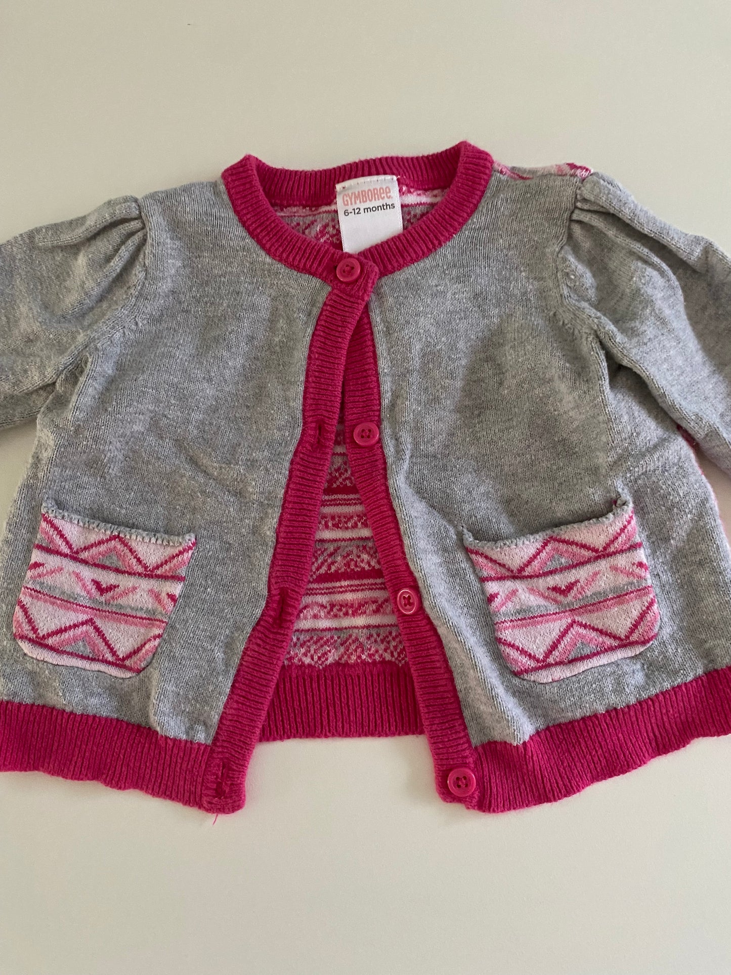 #84B- Girls 12M, Gymboree pink heart cardigan and Carter’s pink bear sweatshirt, GUC