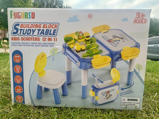 #77 New in Box Kids 2-in-1 Building Block Table W/ Chairs/Scooter (#2)