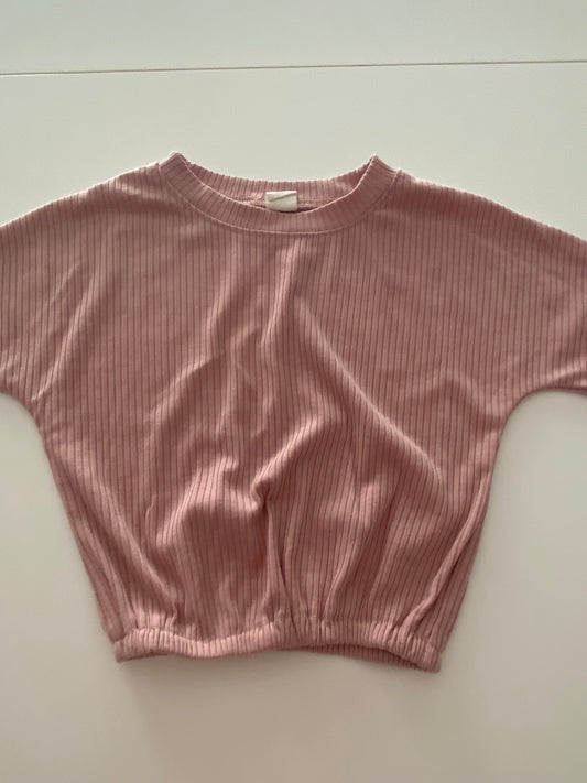 #117- Girls size 90/2T, dusty pink cropped shirt, ribbed, GUC,*reduced*