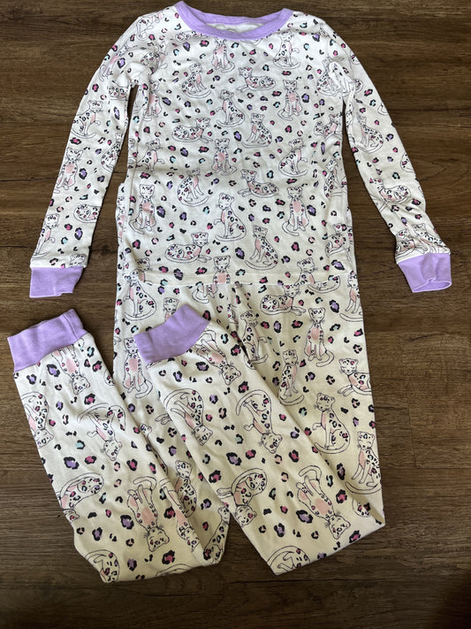 #124 EUC Leopard Rainbow Printed Pajamas Girls Size 8