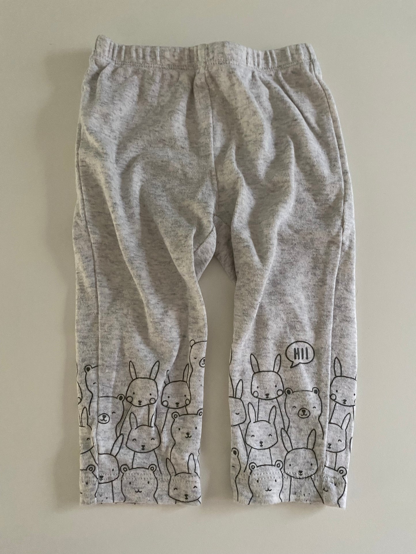 #84B- gender neutral 9M, Cat & Jack gray sweats and Carter’s gray animal leggings, GUC