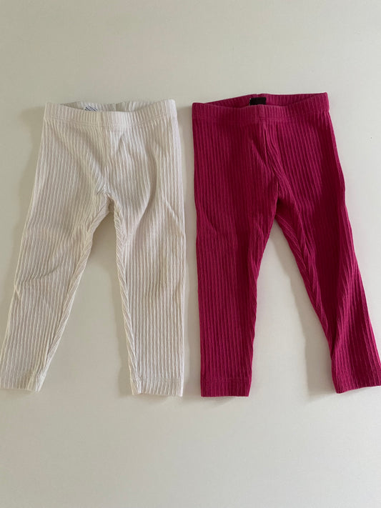 #84B- Girls 12-18M, Tea hot pink and cream waffle ribbed leggings, GUC