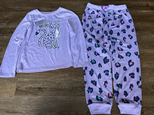 #124 VGUC Lands' End Purple Leopard Printed Pajamas Girls Size 8