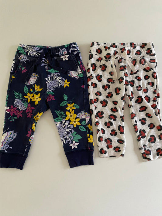 #84B- Girls 12M, Tea navy floral sweatpants and Cat&Jack leopard sweatpants, GUC