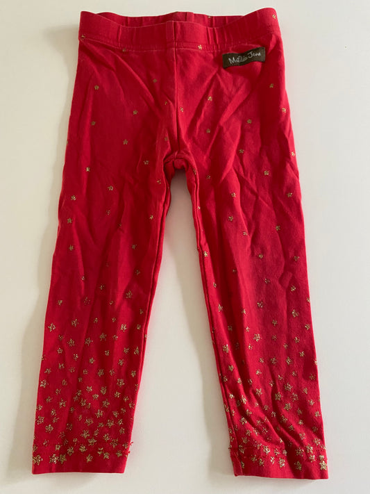 #84B- Girls 12-18M, Matilda Jane red leggings with gold stars, GUC