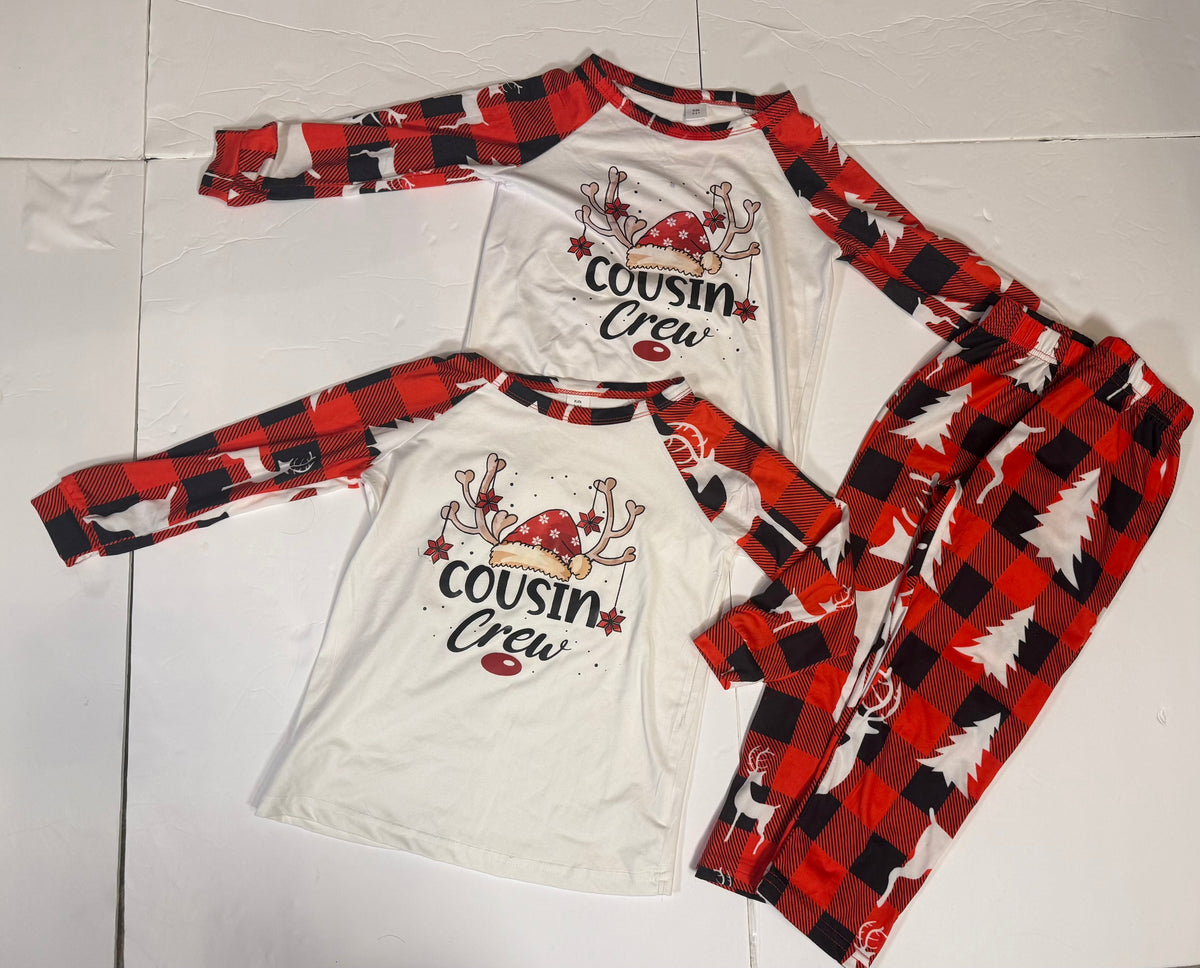 #141 Unisex Set of 4 Cousin Crew Holiday Pajamas 2 Size 6/7 and 2 Size 3/4
