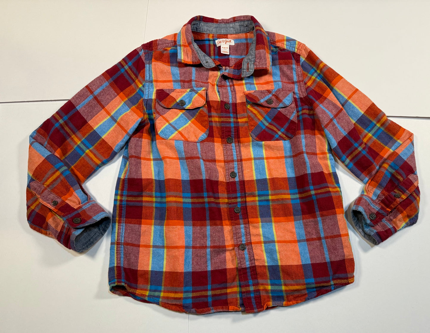 #180 Boys M (8) Cat & Jack  Bundle Red/Orange Plaid and Flannel Green Plaid