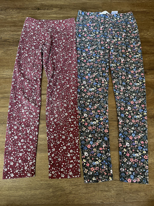 #124 VGUC Old Navy Burgundy Floral & Black Floral Leggings Girls Size M 8