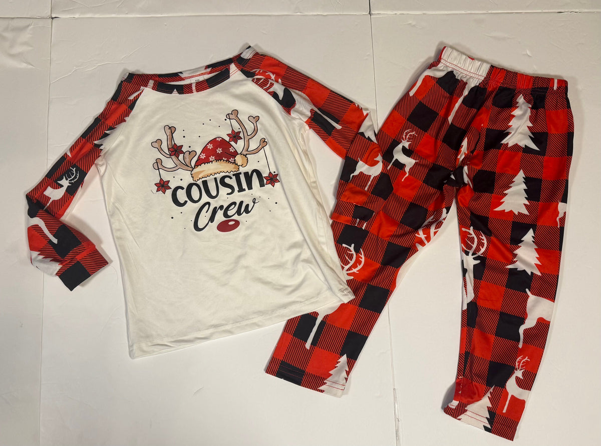 #141 Unisex Set of 4 Cousin Crew Holiday Pajamas 2 Size 6/7 and 2 Size 3/4