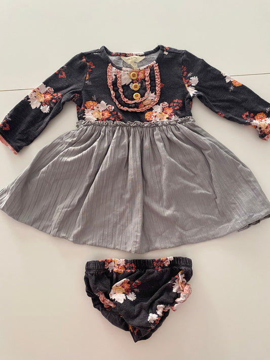 #117- Girls 24M, Matilda Jane gray floral dress, VGUC,*reduced*