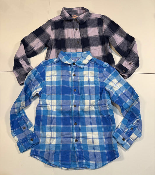 #180 Boys Medium (8) Cat & Jack Flannel Bundle - Blue/white &  Navy/Purple Flannel