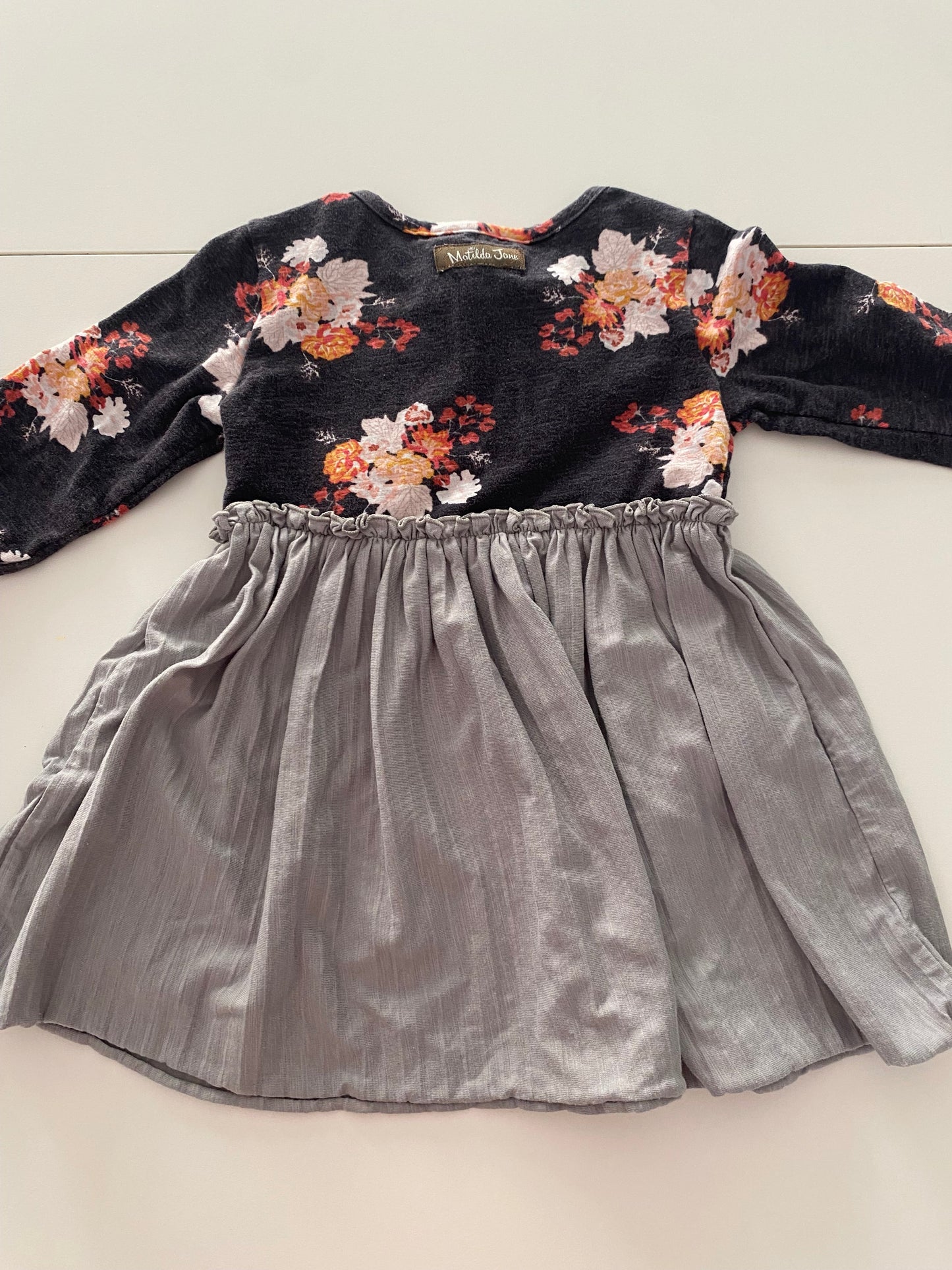 #117- Girls 24M, Matilda Jane gray floral dress, VGUC,*reduced*