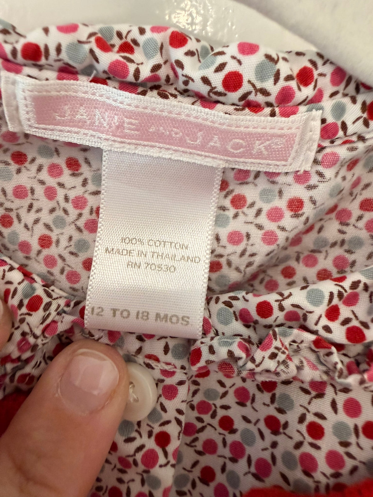 #85 Janie and Jack Floral Shirt, Red Sweater and Tan Ponte Pants, Girls 12-18m