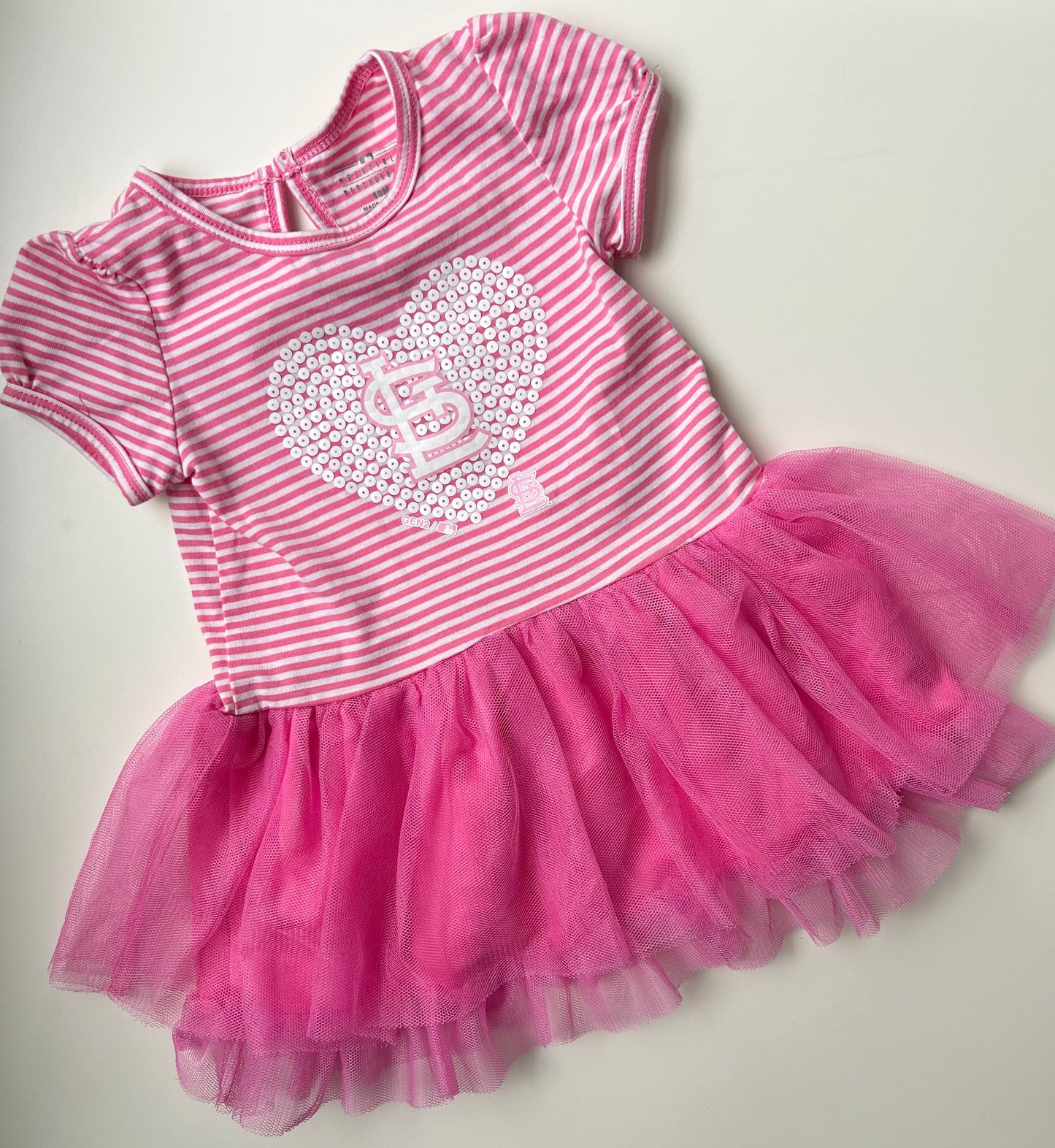 18M St. Louis Cardinals Pink & White Striped Tulle Dress