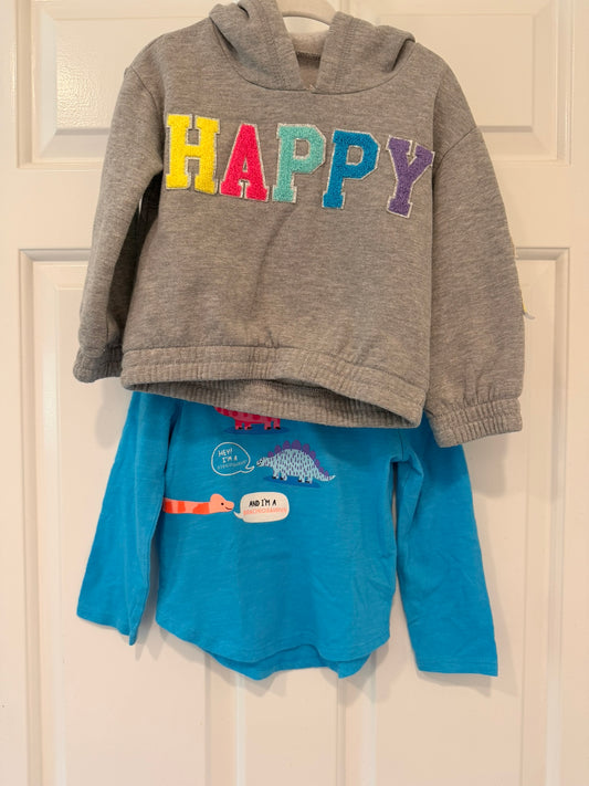 #85 Chaser Happy Sweatshirt and Dino Tshirt, Girls 2T