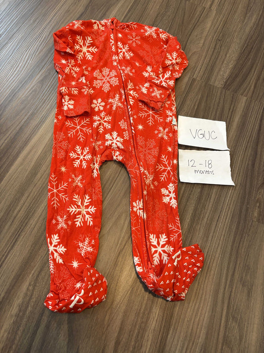 #138 - 12-18 Mo - Posh Peanut (Bamboo ) Red Snowflakes Zippy VGUC