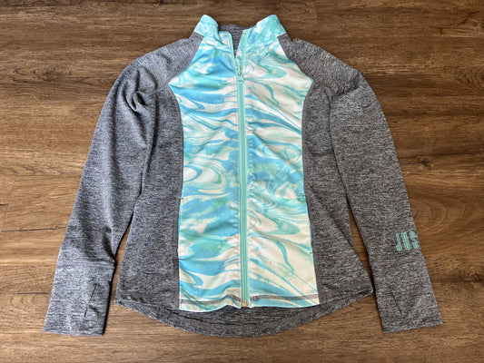 #124 Justice Active Grey/Teal Zipper Jacket Girls Size 8