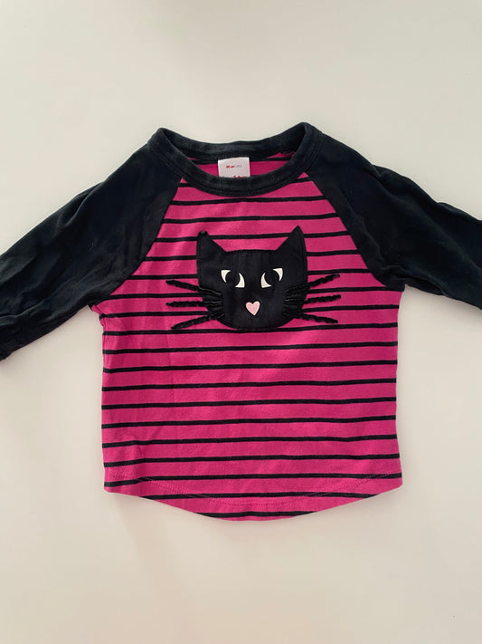 #117- Girls 3T, Hanna Andersson pink/black striped cat shirt, GUC