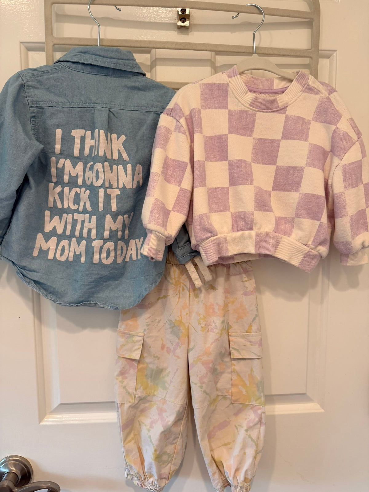 #85 Grayson Mini Set + Mom Shirt, Checkered Sweater and Tie Dye Joggers, Girls 18-2T