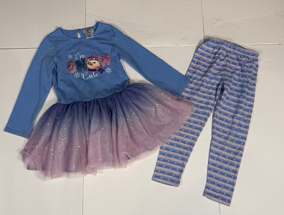 #141 Girls 6 Counting Daisies "I'm Snow Cute" Dress and Legging Set