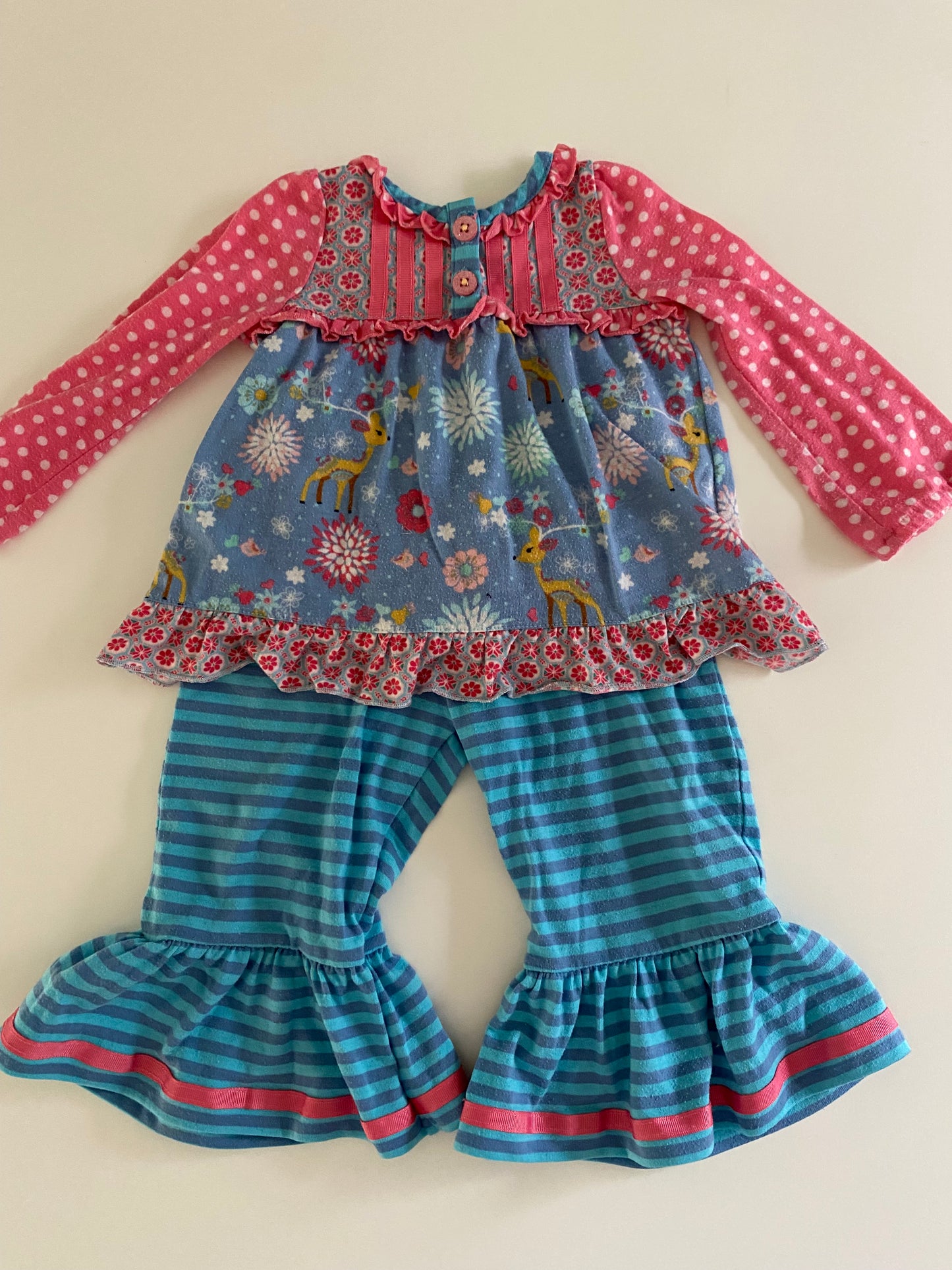 #84B-girls 12-18M, Matilda Jane blue reindeer pajama set, GUC