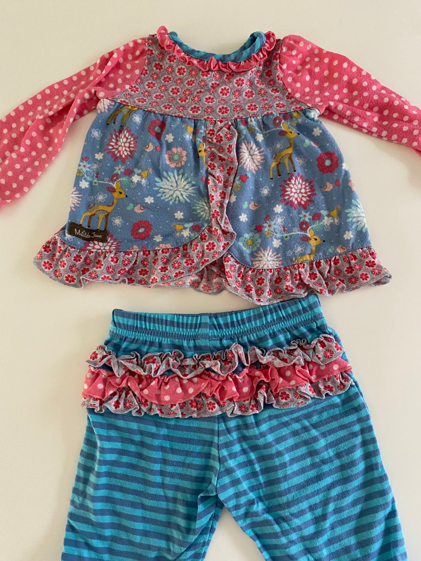 #84B-girls 12-18M, Matilda Jane blue reindeer pajama set, GUC