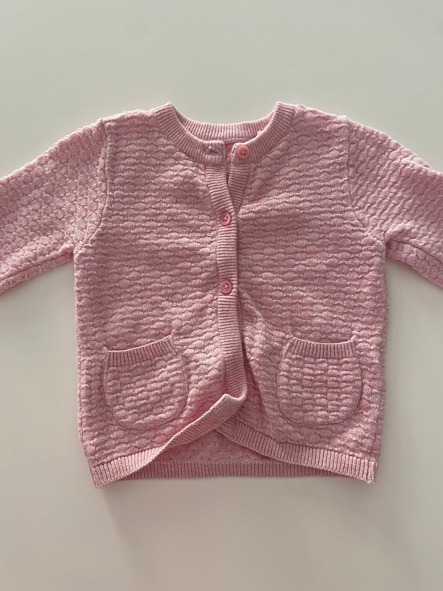 #117- Girls 9M, Tu pink button down cardigan sweater, VGUC