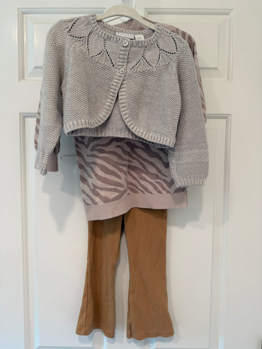#85 Baby Gap Mixed Lot of Neutrals Sweater Dress, Sweater and Flare Leggings, Girls 24m/2T