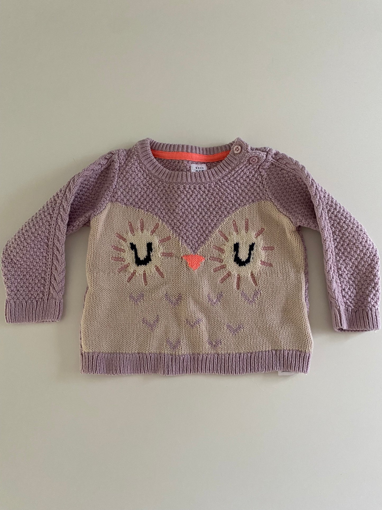 #84B- Girls 6-12M, Gap purple owl sweater, GUC