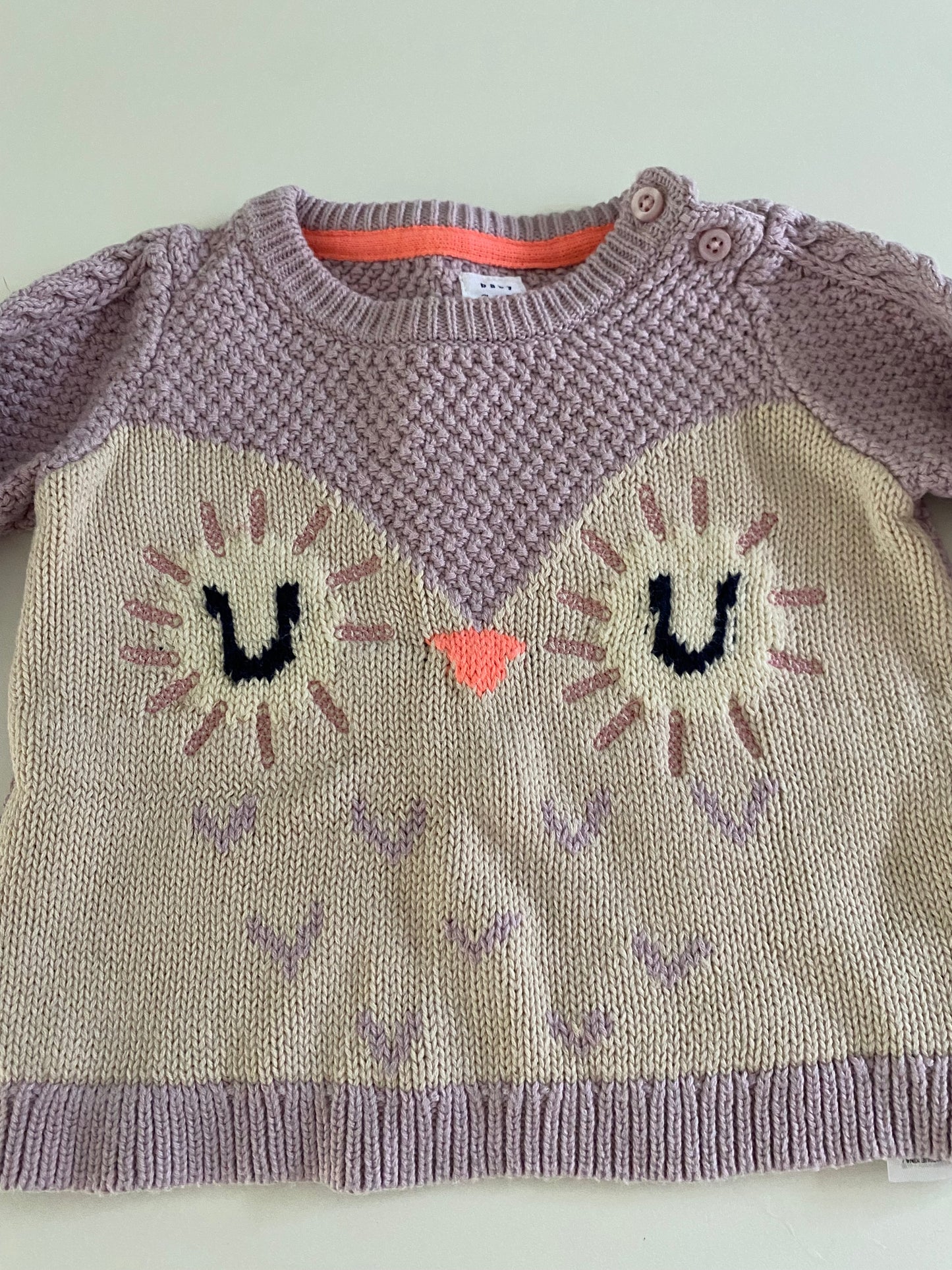 #84B- Girls 6-12M, Gap purple owl sweater, GUC