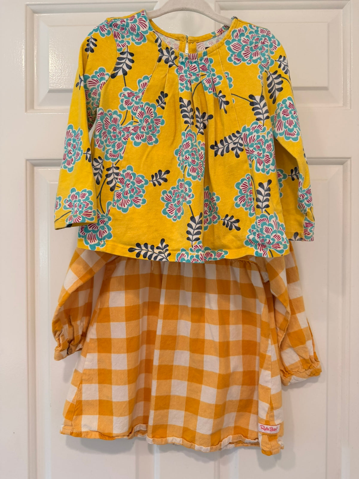 #85 Tea + Ruffle Butts Pair of Long Sleeve Yellow Shirts, Girls 18-24m