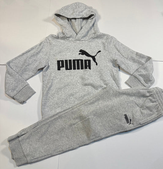 #180 Boys 7/8 Small Puma Gray with Black Logo Hoodie Set