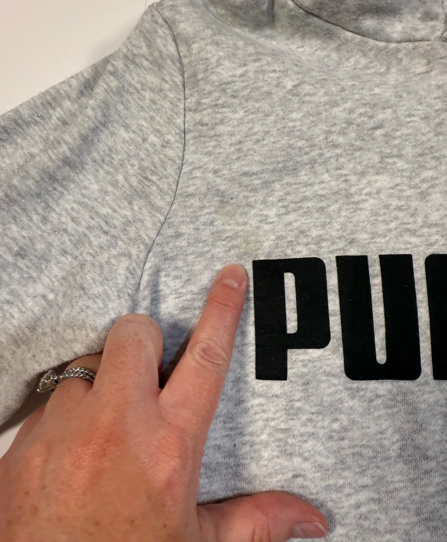 #180 Boys 7/8 Small Puma Gray with Black Logo Hoodie Set