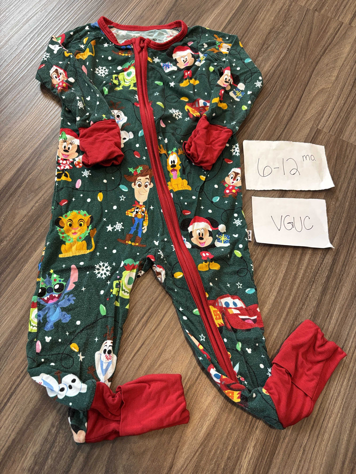 #138 - 6-12 Mo EUC Bamboo (Little Sleepies) Disney Christmas Party Zippy
