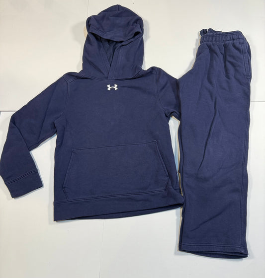#180 Boys YSM 8 (Youth Small) Under Armour Navy Blue Fleece Hoodie Set
