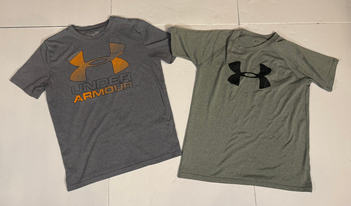 #141 Boys Large (14-16) Set of 2 Under Armour Athletic Shirts - Gray and Orange