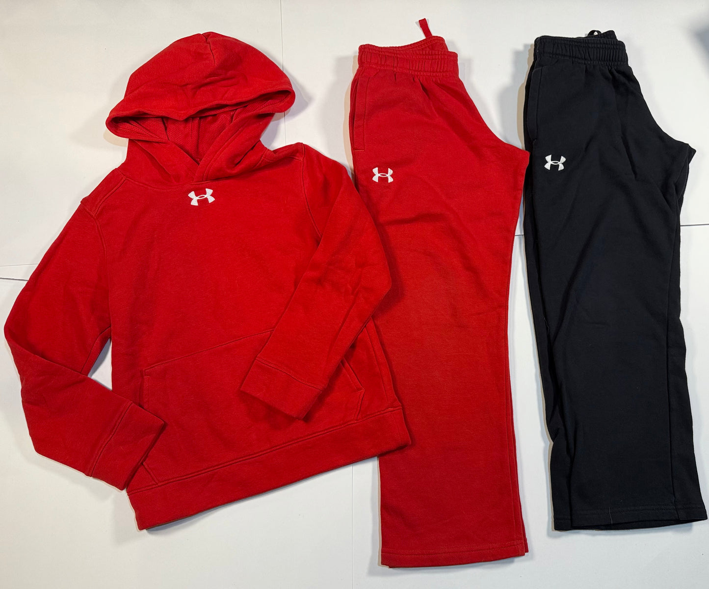 #180 Boys YSM 8 Under Armour Red Fleece Hoodie and Black and Red Fleece Pant Set