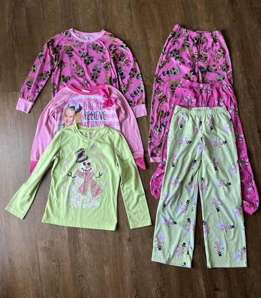 #124 3 PJ Sets - LOL, JoJo Siwa & Snowman Pajamas Girls Size M 8