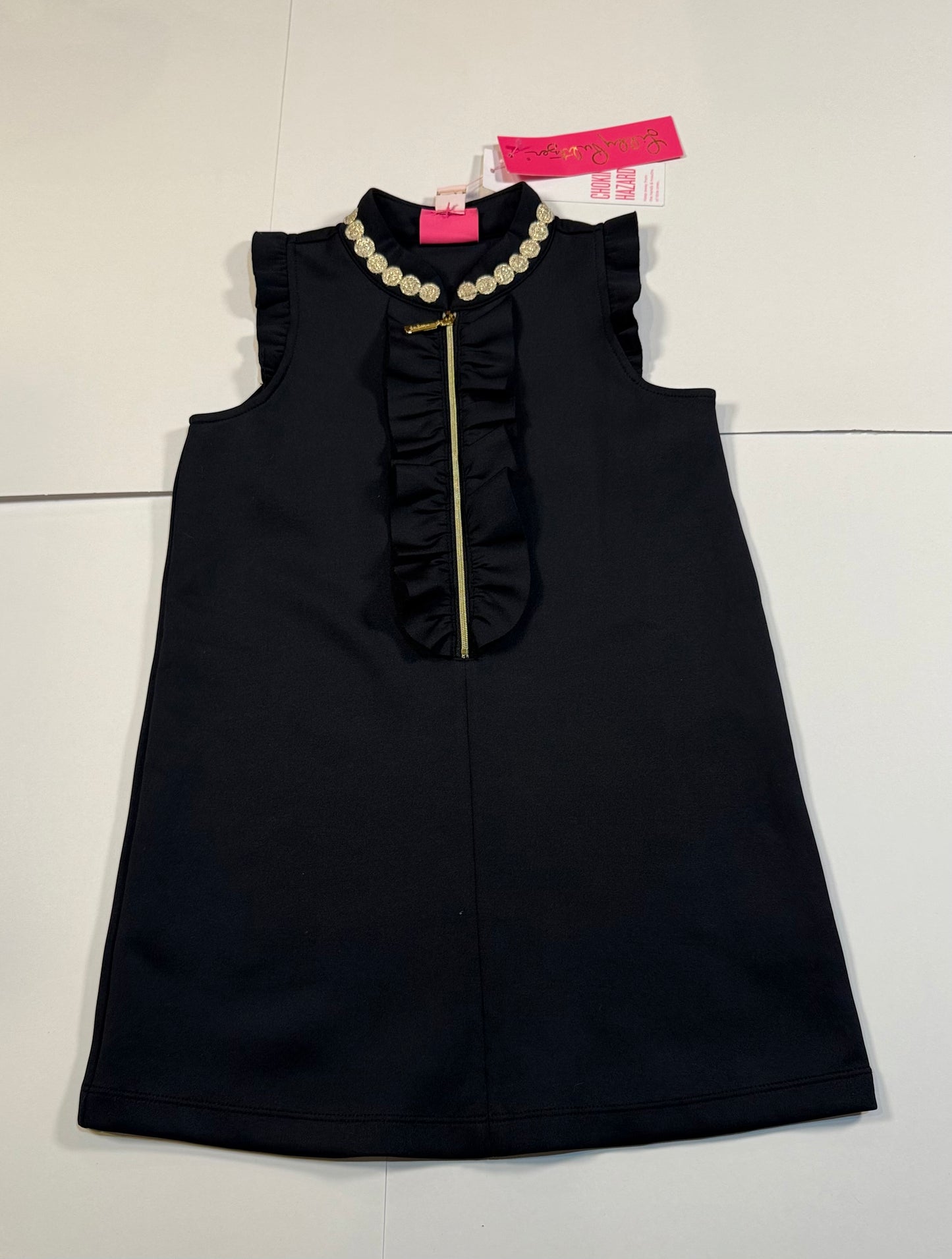 #180 Girls Small 4/5 Lilly Pulitzer Navy Shift Dress with Gold Accents
