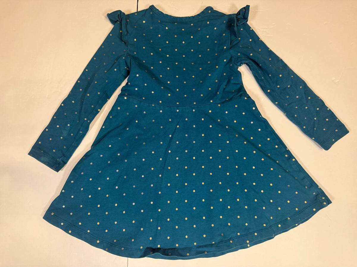 #141 Girls 4 (100) Hanna Andersson Teal Twirl Dress with Polka Dots See picture
