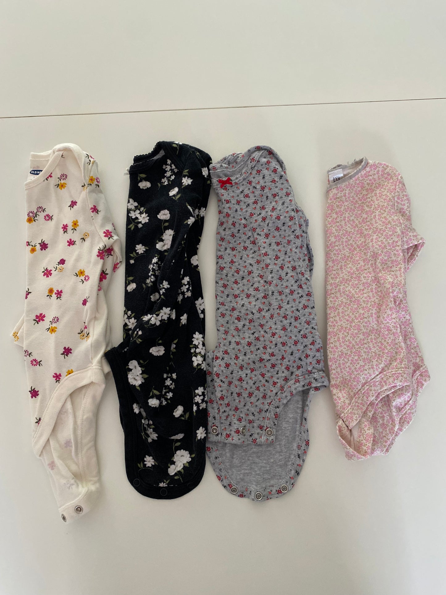 #84B- Girls 12M, floral onesie bundle, set of 4, GUC