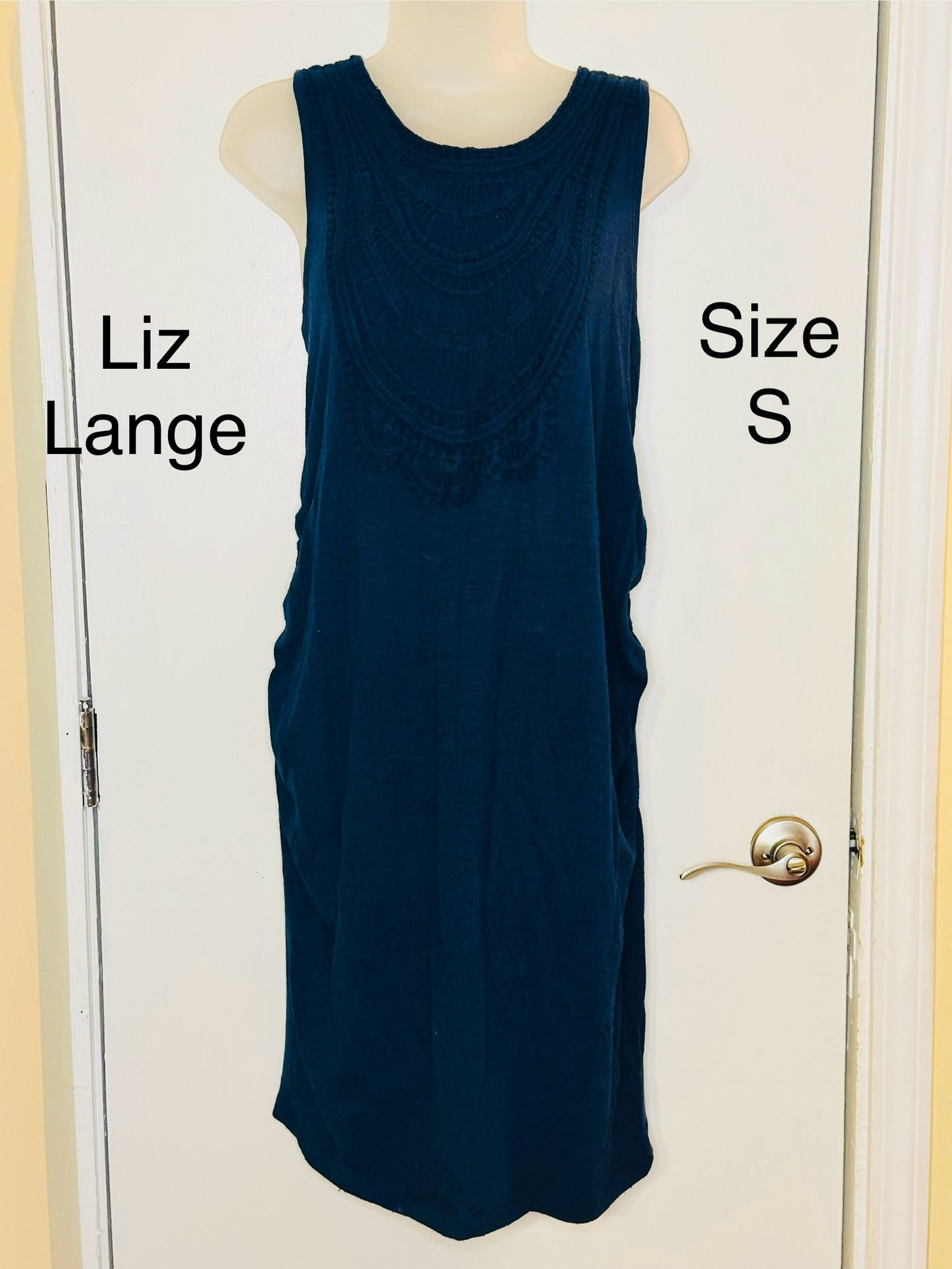 #94 Liz Lange Navy Maternity Dress with Crochet Detail - size S - VGUC