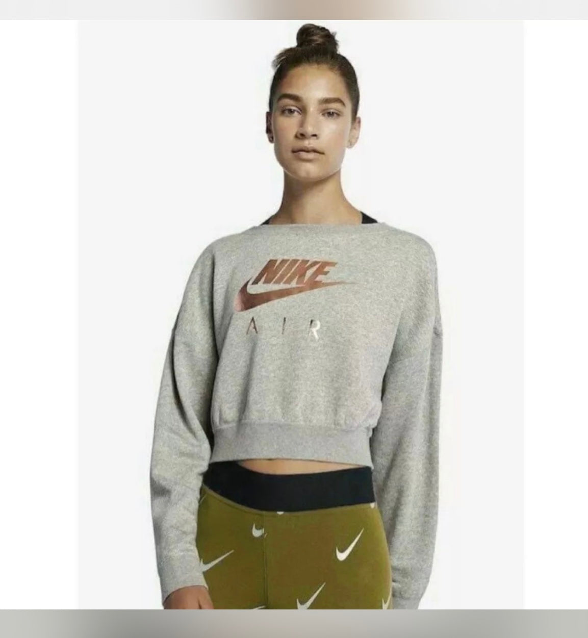 #81A Nike Rally Gray Crop Womens XS Rose Gold Back Zipper Sweatshirt