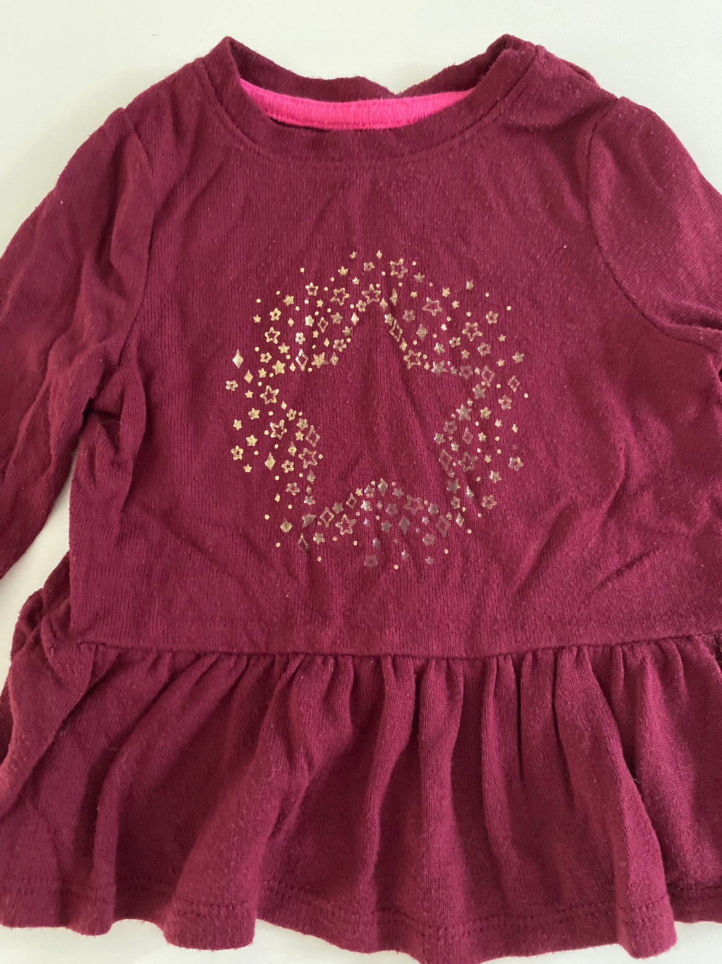 #84B- Girls 12 M, cat&Jack maroon star and Little Lass unicorn shirt, GUC