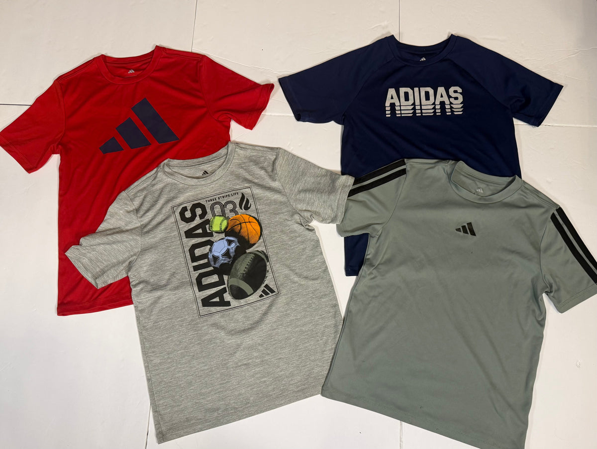 #141 Boys Medium 10-12 Adidas Athletic Shirt Set  - Red. Gray, Green and Navy