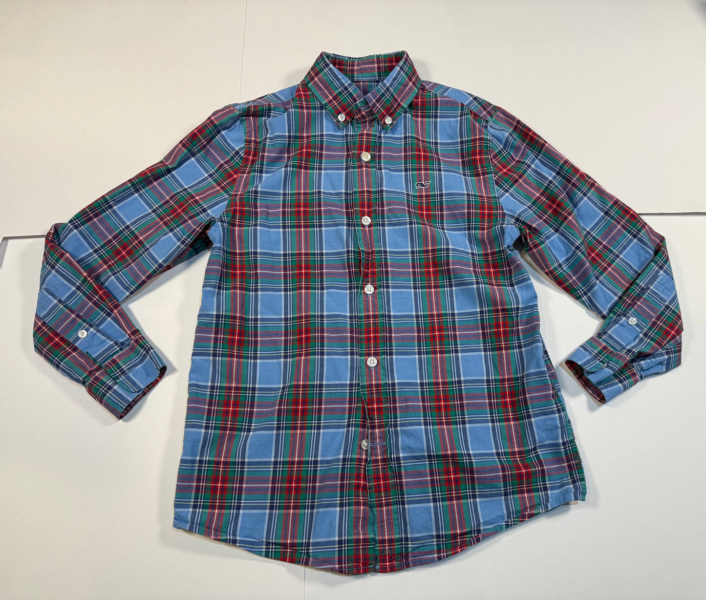 #180 Boys Small (8-10) Vineyard Vines Blue and Red Plaid Button Down
