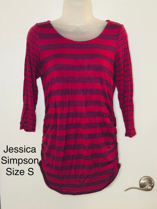 #94 Jessica Simpson Maternity Pink Striped Shirt - size S - EUC